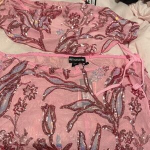 NWT PrettyLittleThing Pink Sequin Mesh Set